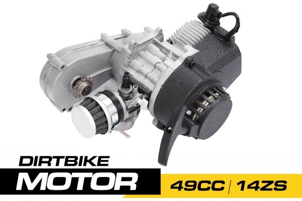 Originele Nitro Motors 49cc motorblok voor miniquads en dirtbikes compleet met koppeling, trekstarter, carburateur en luchtfilter.