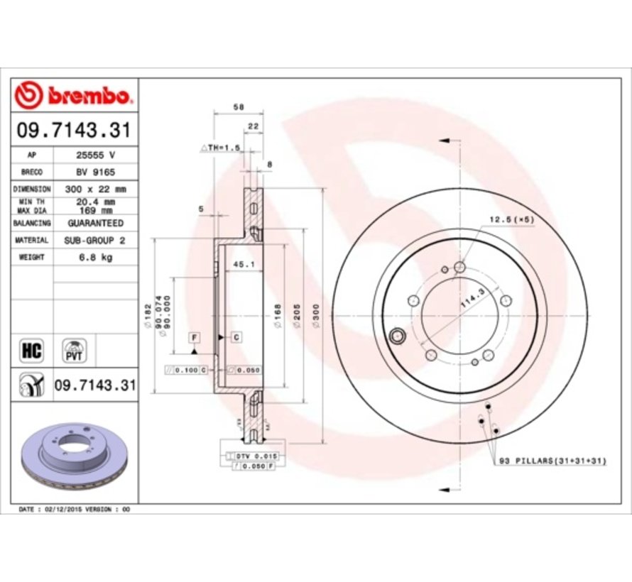 Brembo 09.7143.31 - Geventileerde Remschijf Achteras High Carbon