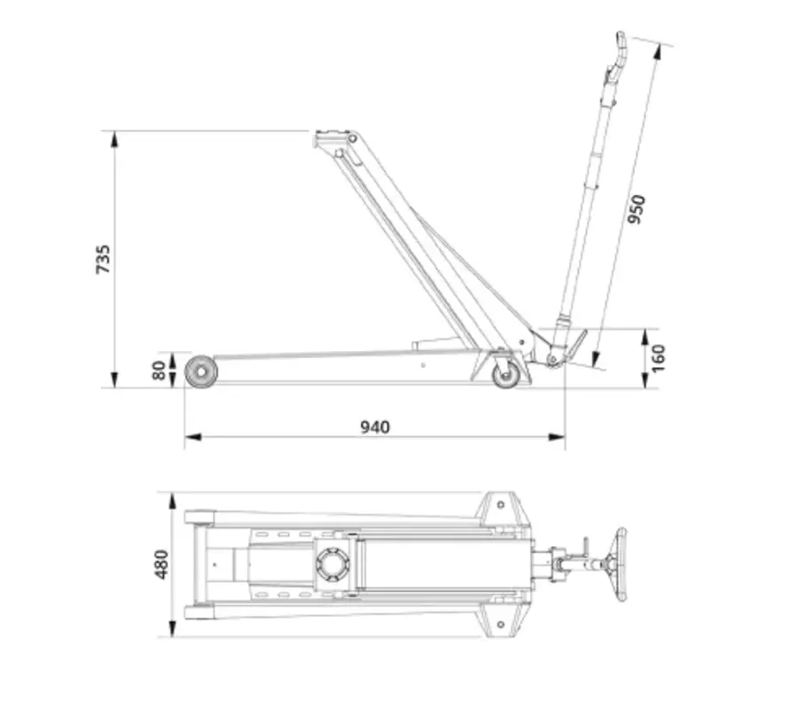Hydraulische krik met lange reikwijdte