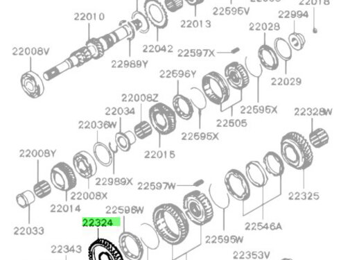 Mitsubishi Motors Corporation Mitsubishi MD743979 Tandwiel M/T Tussenas 1e Versnelling