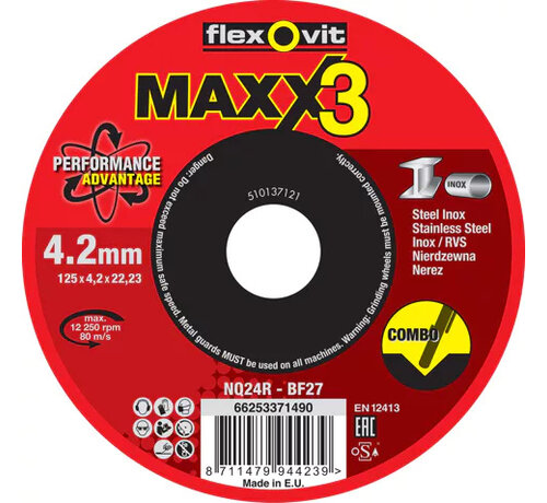 Flexovit MAXX3 INOX NQ24R 150x4,2x22,23mm BF27