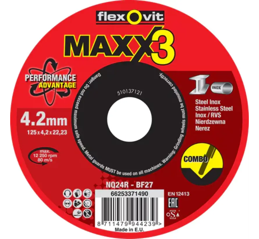 Flexovit MAXX3 INOX NQ24R 115x4,2x22,23mm BF27