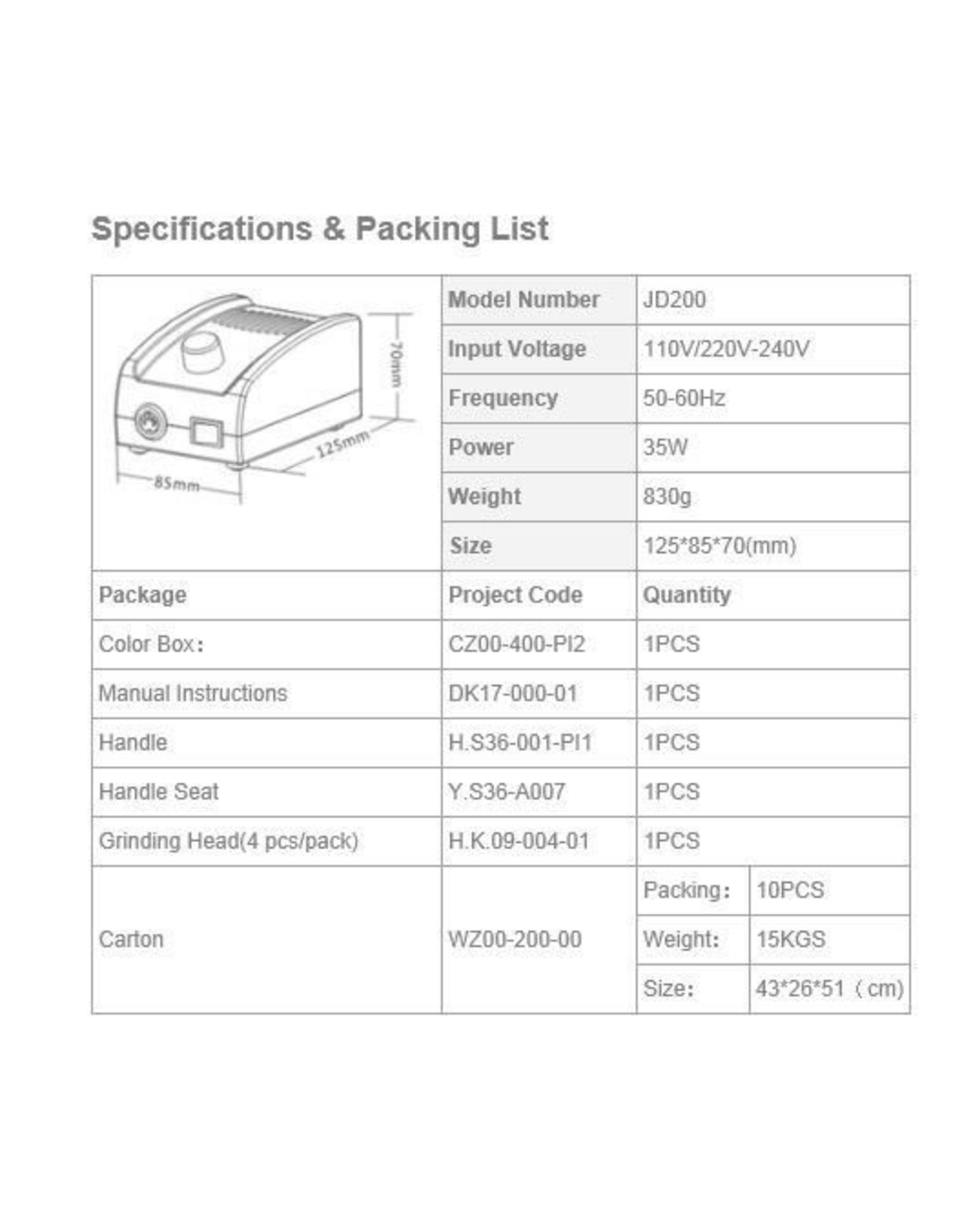 Merkloos Nagelfrees JD200  35Watt -Wit Originele MBS®