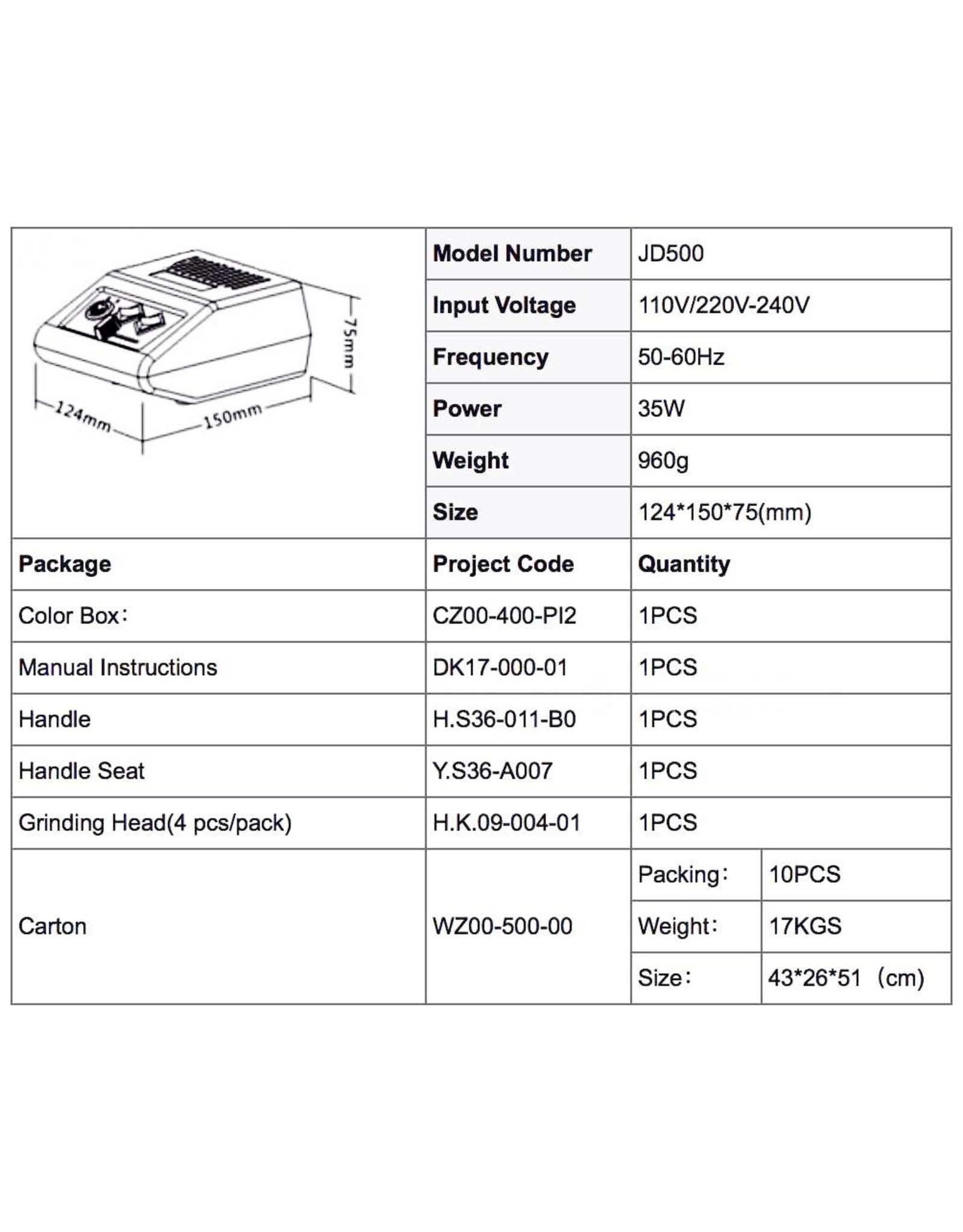 Merkloos Nagelfrees JD500 35Watt Originele + Freesset 30-delig MBS®