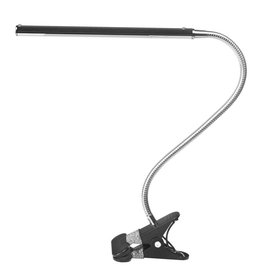 Merkloos LED Tafellamp Zwart met een flexibele arm op tafelklem.