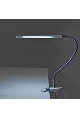 Merkloos LED Tafellamp Blauw met een flexibele arm op tafelklem.