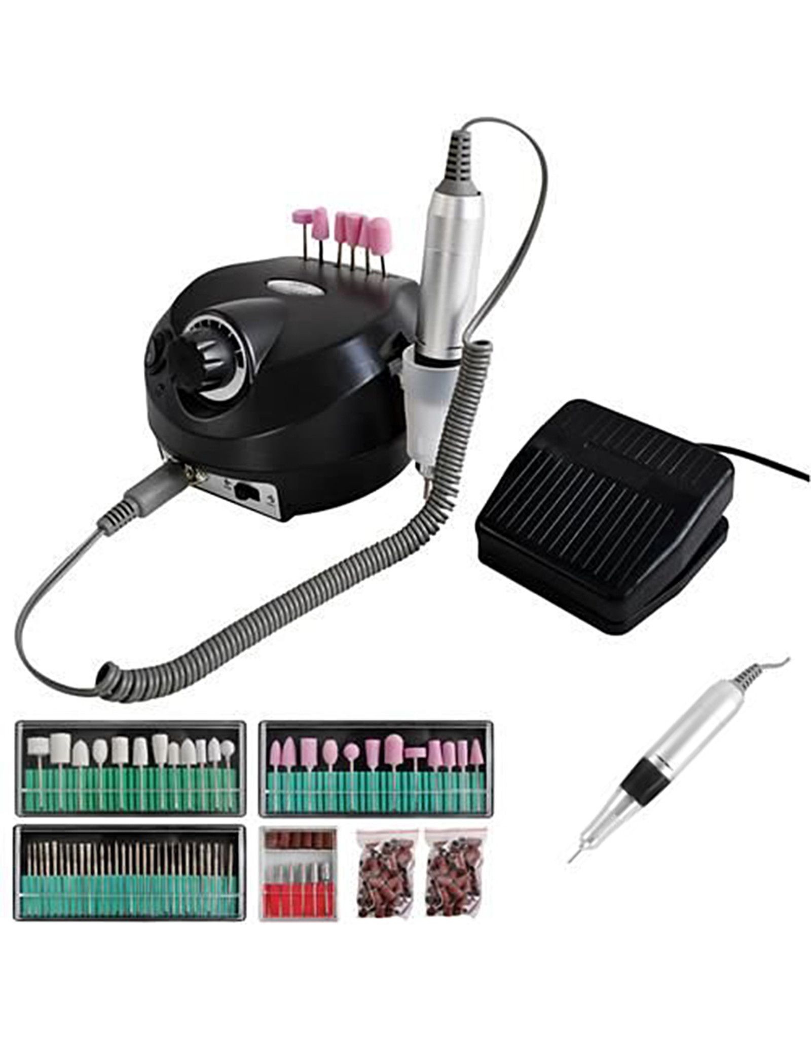 Merkloos Nagelfrees zwart- 65Watt- tot 35.000toeren- 166 delig-Elektrische Vijl/Beautylushh