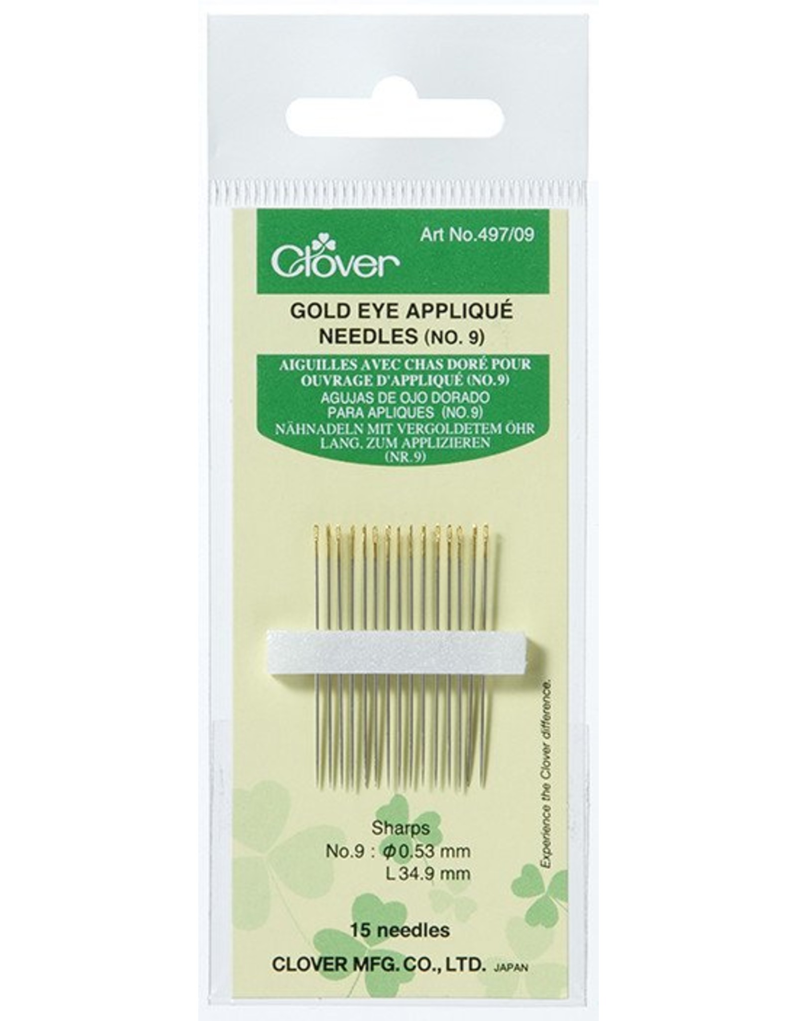 Clover Gold Eye Applique Needles no. 9