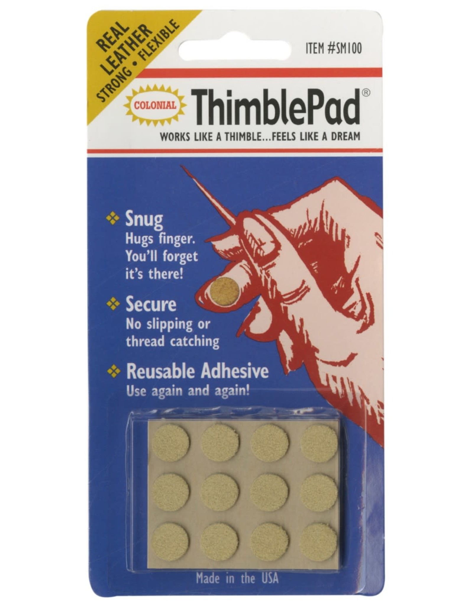 Colonial Needle Thimble Pad Leather - reusable adhesive