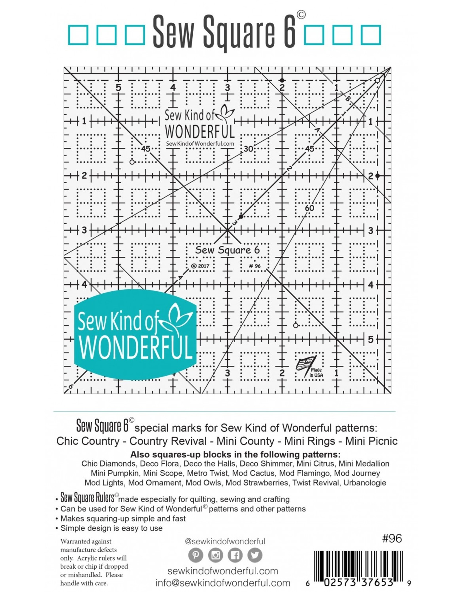Sew Kind of Wonderful Sew Kind of Wonderful - Sew Square Ruler - 6 inch