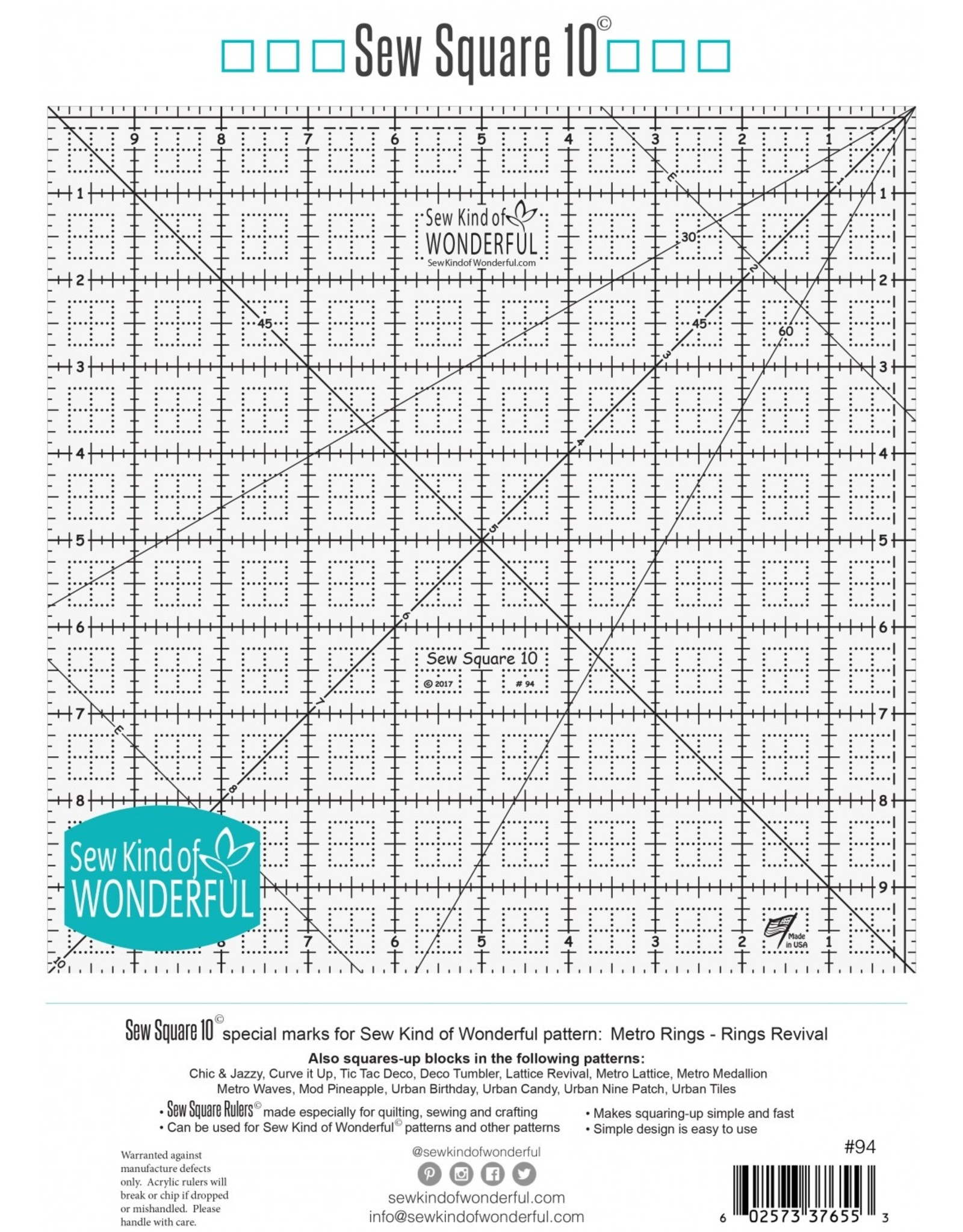 Sew Kind of Wonderful Sew Kind of Wonderful - Sew Square Ruler - 10 inch