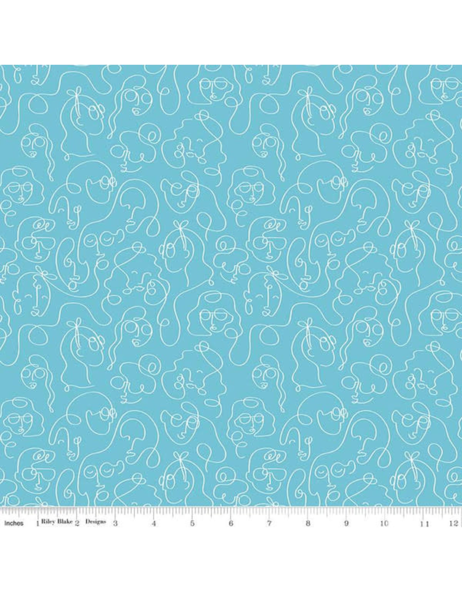 Riley Blake Designs Damask Love - GRL PWR - Line Faces Aqua - C10653-AQUA
