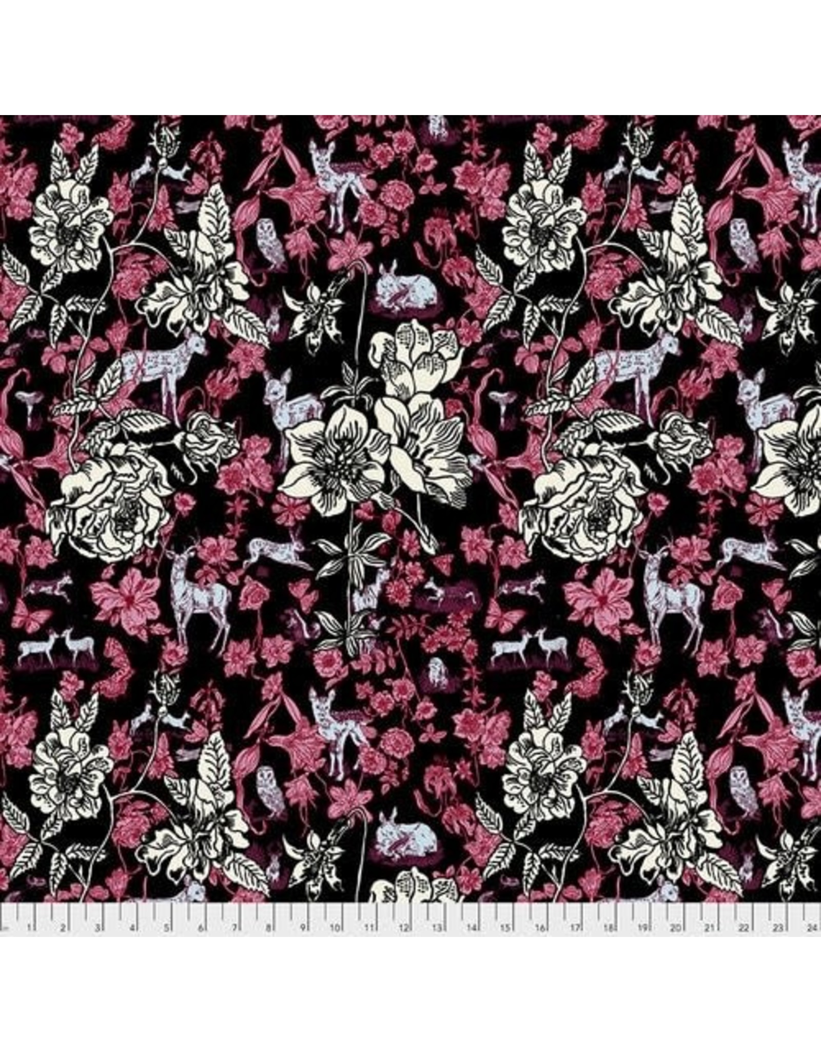 FreeSpirit Nathalie Lete - Woodland Walk - Fawn in Flowers Black - PWNL015.BLACK