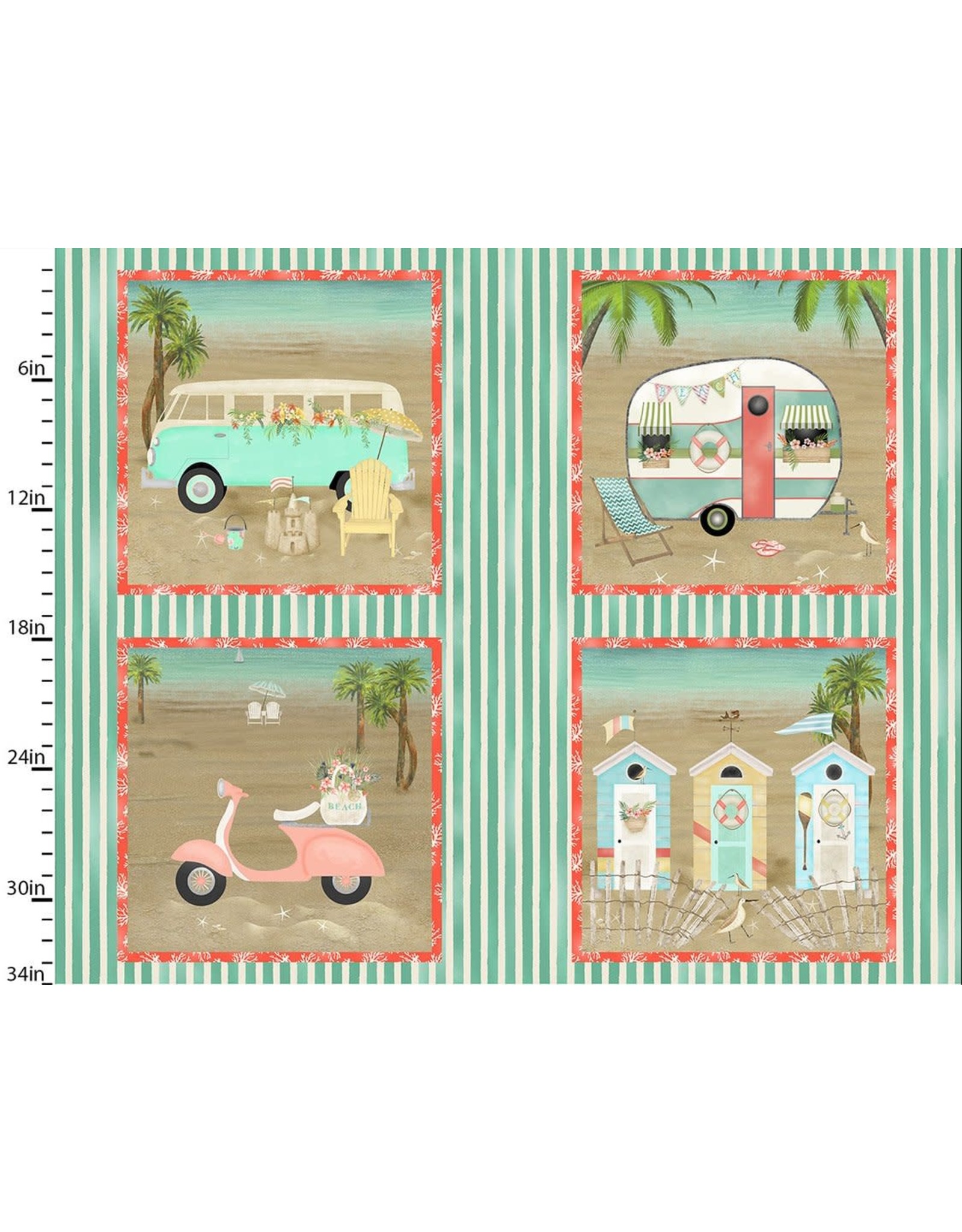 3 Wishes Fabric Beach Travel - Panel - 1 yard