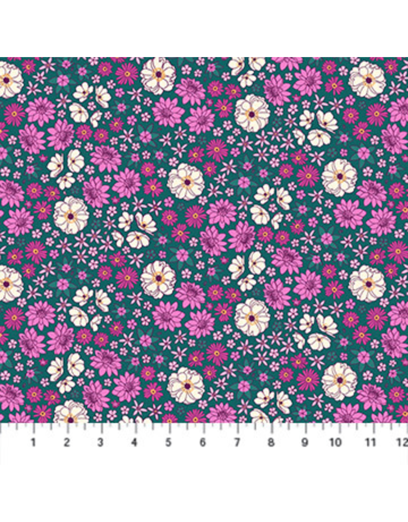 Figo Pippa Shaw - Primavera - Scattered Flowers Teal - 90317-68