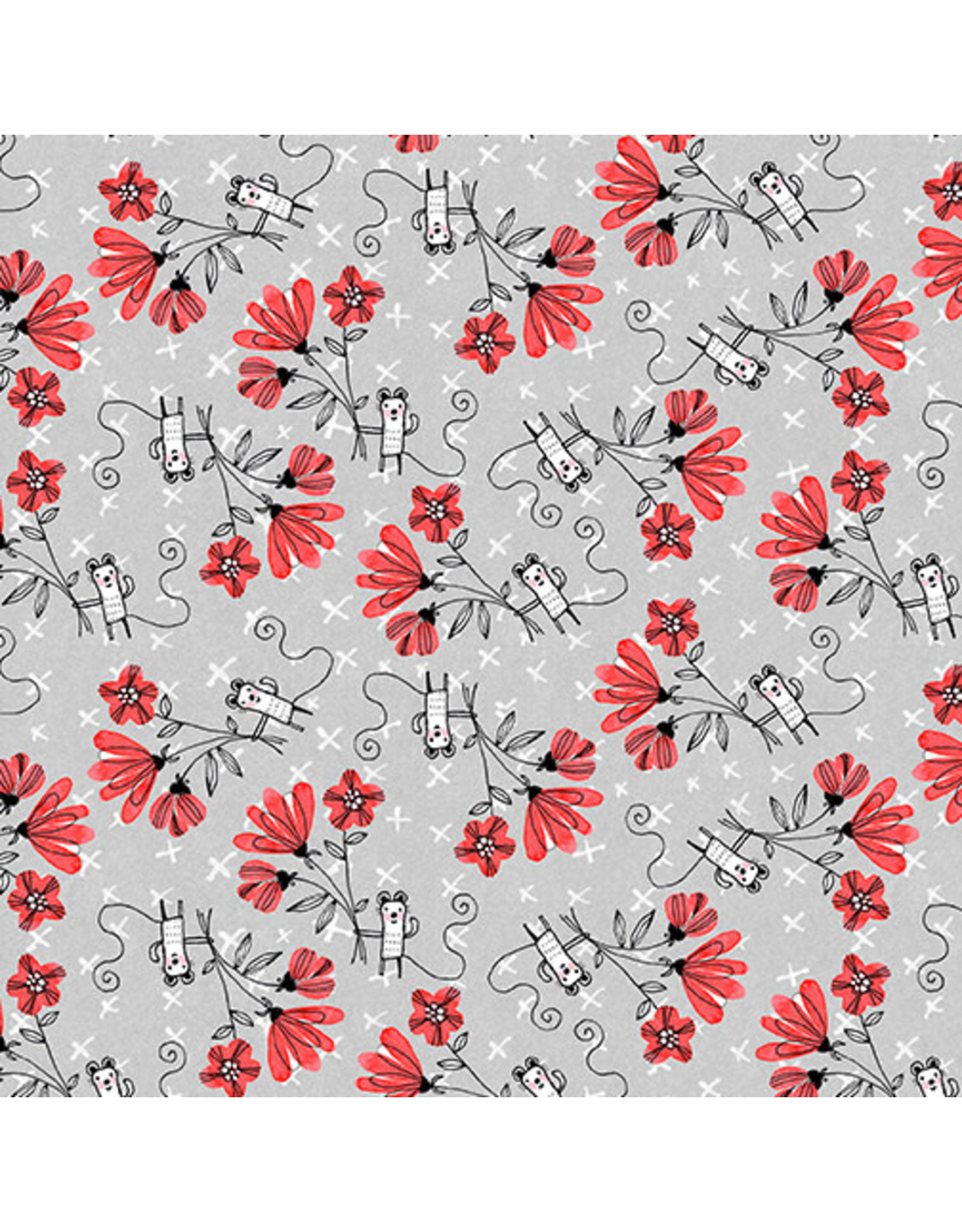 Benartex Contempo Studio Terry Runyan - Elephant Joy - Fun with Flowers Light Grey - 10415-08