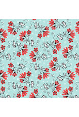 Benartex Contempo Studio Terry Runyan - Elephant Joy - Fun with Flowers Teal - 10415-84