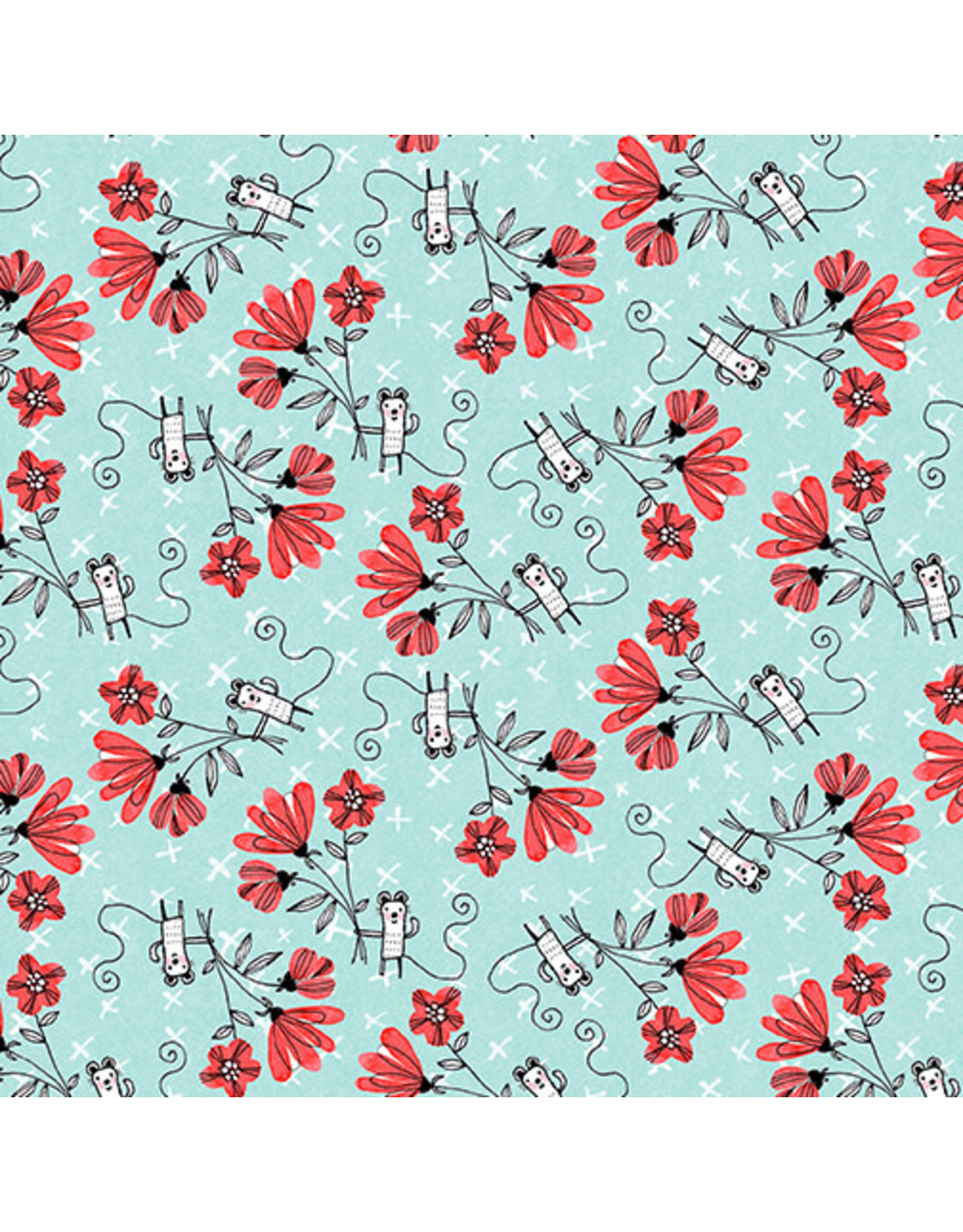 Benartex Contempo Studio Terry Runyan - Elephant Joy - Fun with Flowers Teal - 10415-84