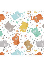 Benartex Contempo Studio Terry Runyan - Elephant Joy - Tossed Elephants White - 10412-09