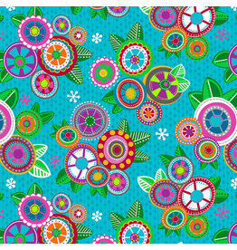 Blank Quilting Daisy Talk - Large Floral Turquoise