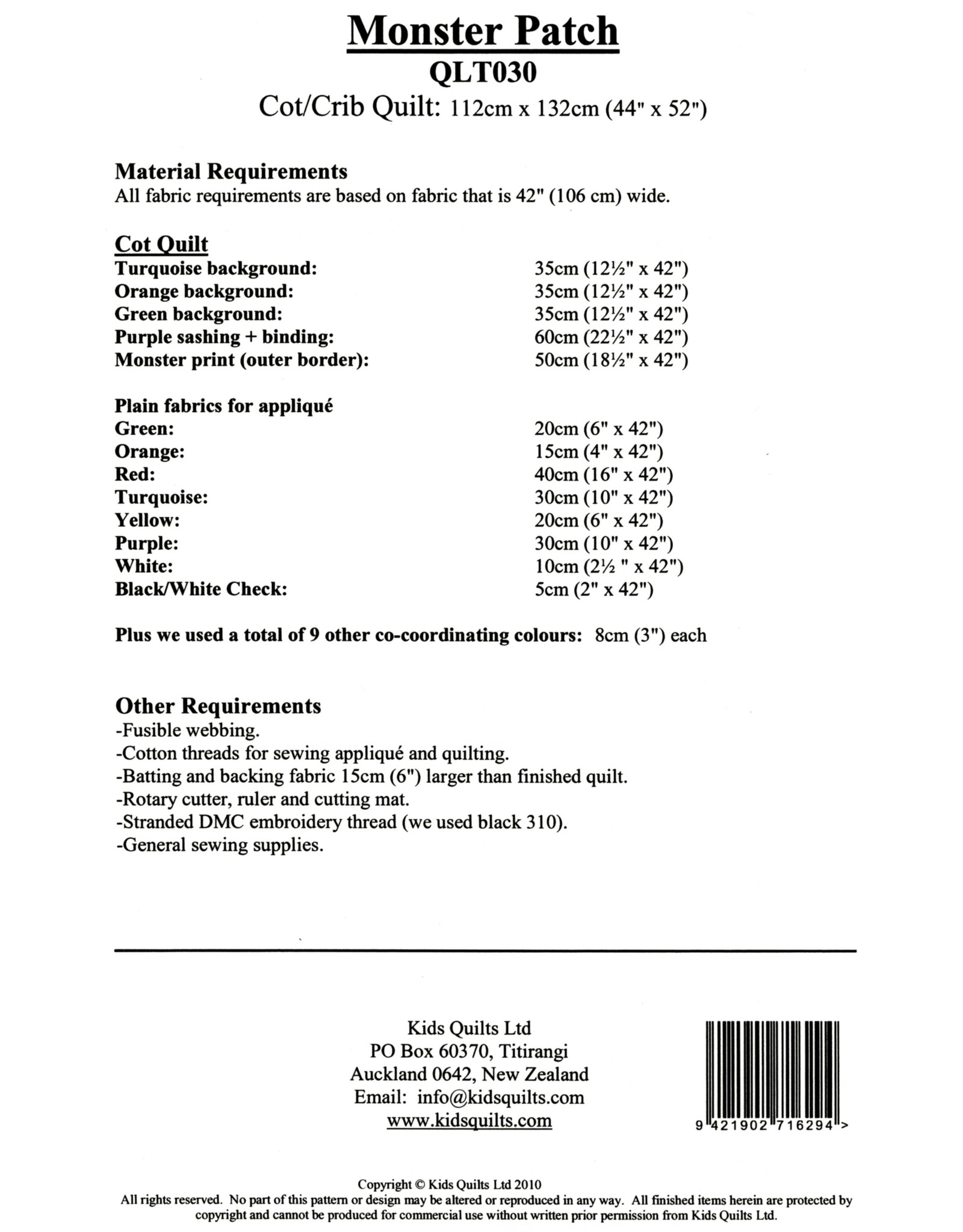 Kids Quilts Monster Patch - kinderquilt - applique patroon