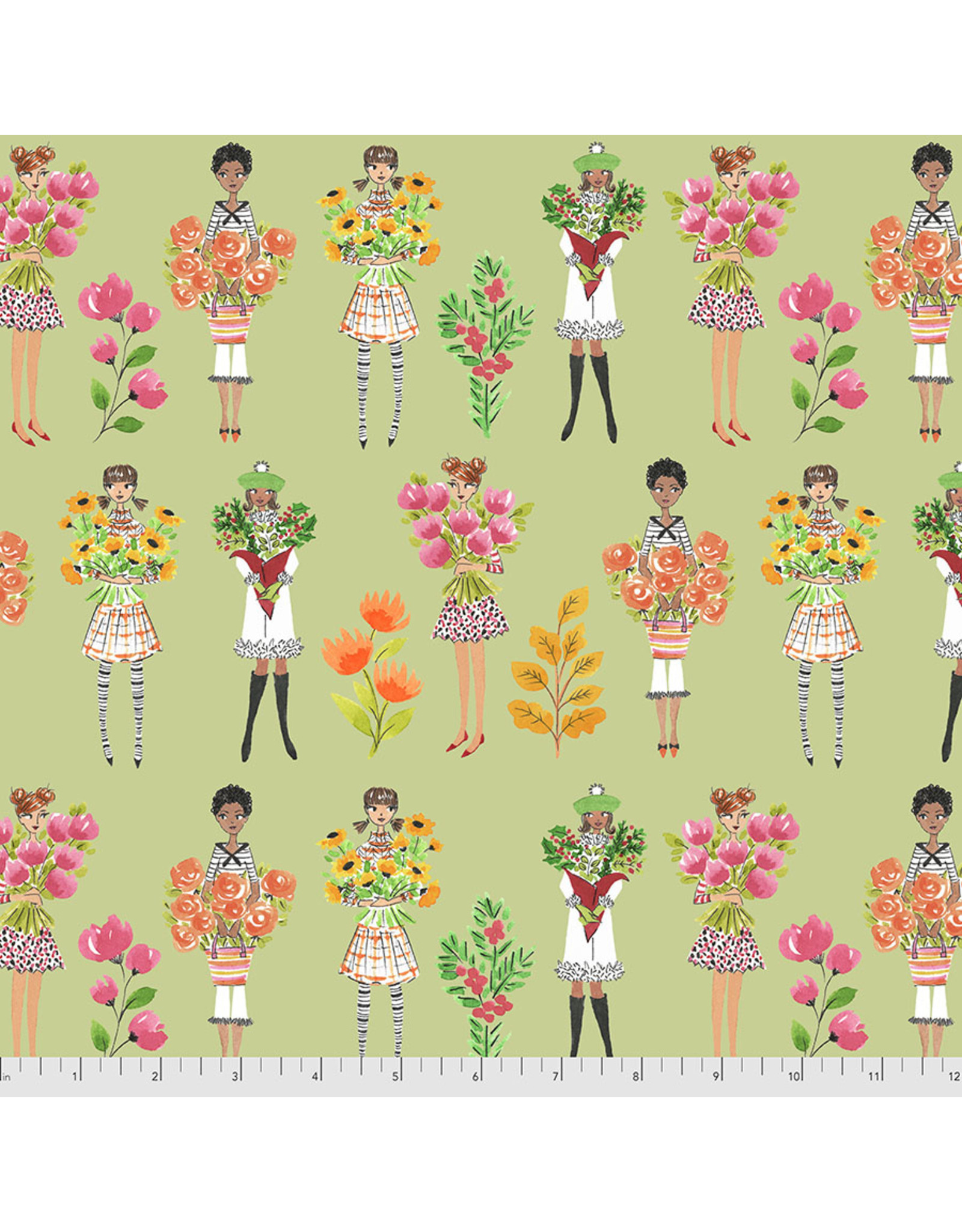 FreeSpirit Anne Keenan Higgins - Calendar Girls - Friday Florals Green - PWAK004.XGREEN