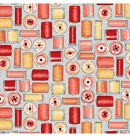 Makower UK Sewing Room - Cotton Reels Red