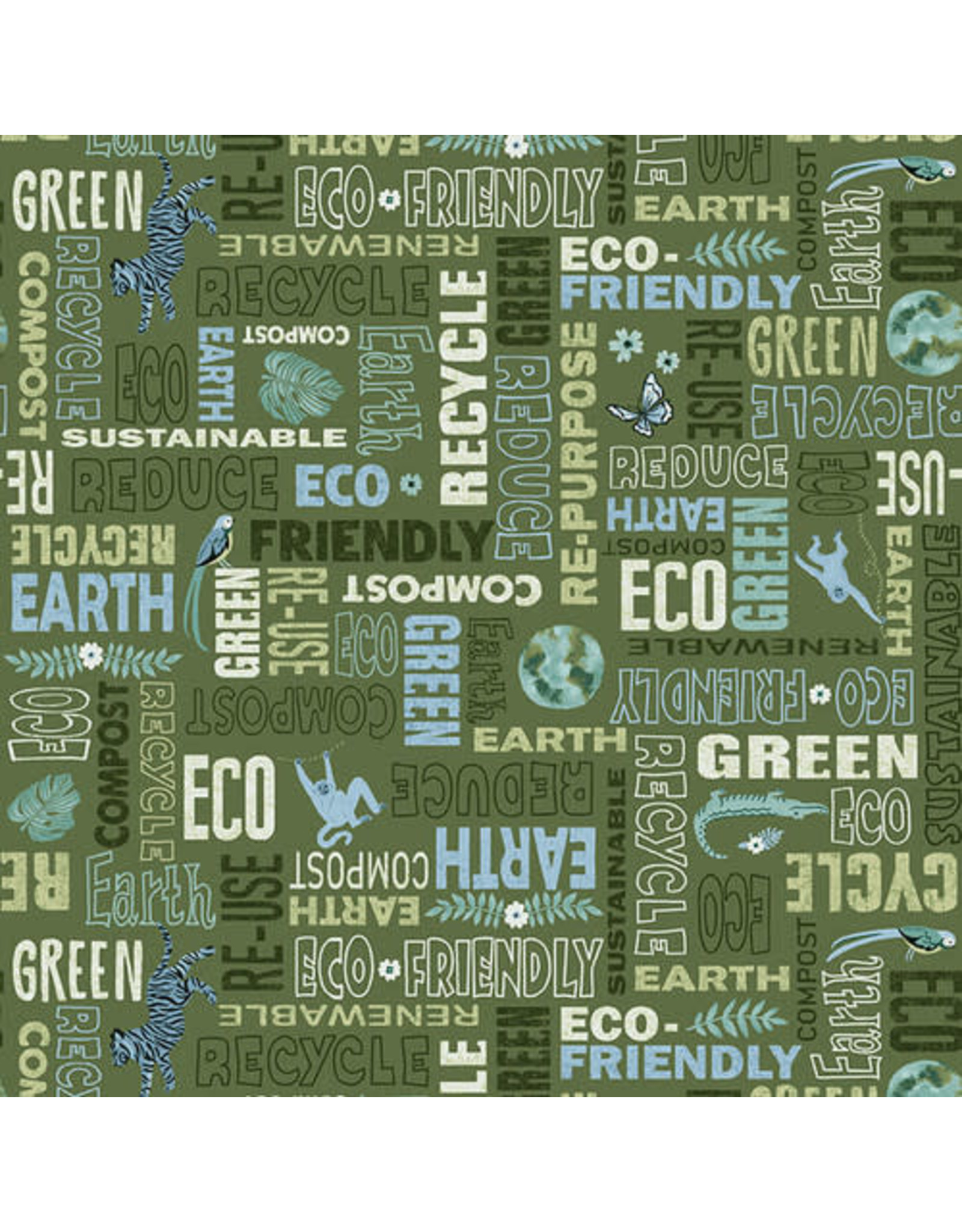 Studio E Fabrics Earth Day Every Day - Word Pattern Medium Green - E-6147-66