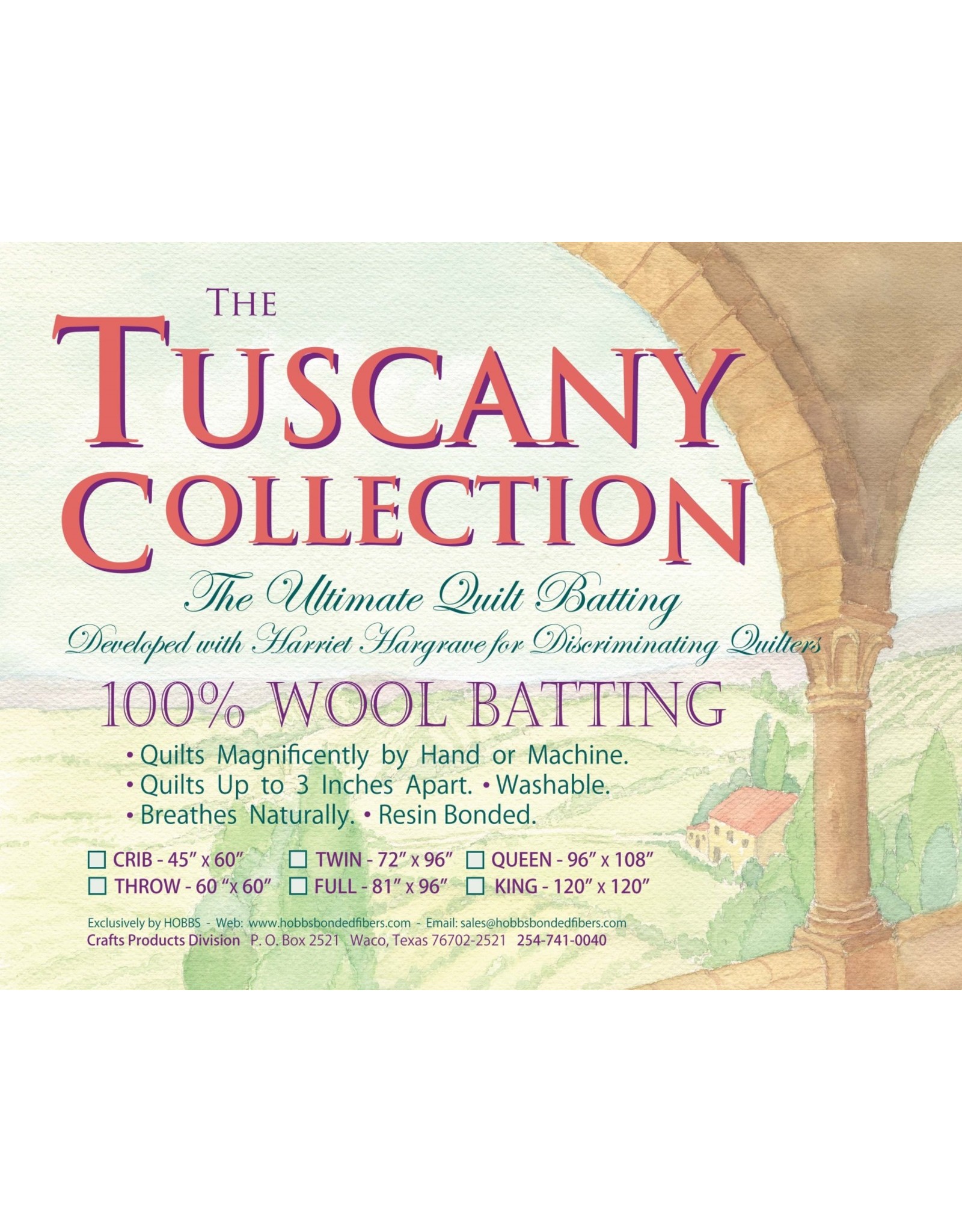 Hobbs Tuscany - 100% Wool Batting - 243 cm wide