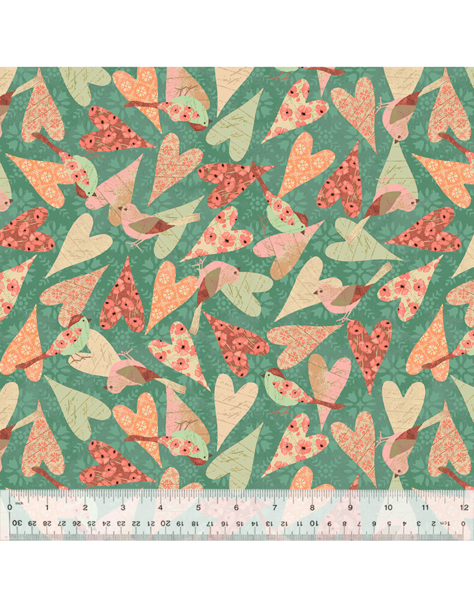 Windham Christina Adolph - Poppy - Scrappy Hearts Teal - 53455-3