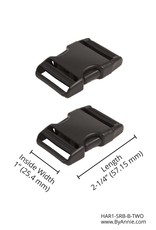 ByAnnie Side-Release Buckle - 1 inch - Black Plastic - 2 pieces