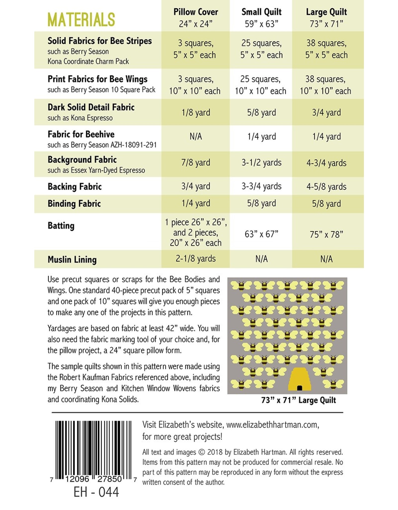 Elizabeth Hartman Elizabeth Hartman - quilt pattern EH-044- Beehive