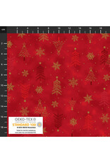 Stof Fabrics Stof Fabrics - Frosty Snowflake - Trees Red / Gold - 4590-403