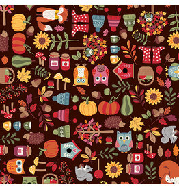 Makower UK Autumn Days - Icons Brown