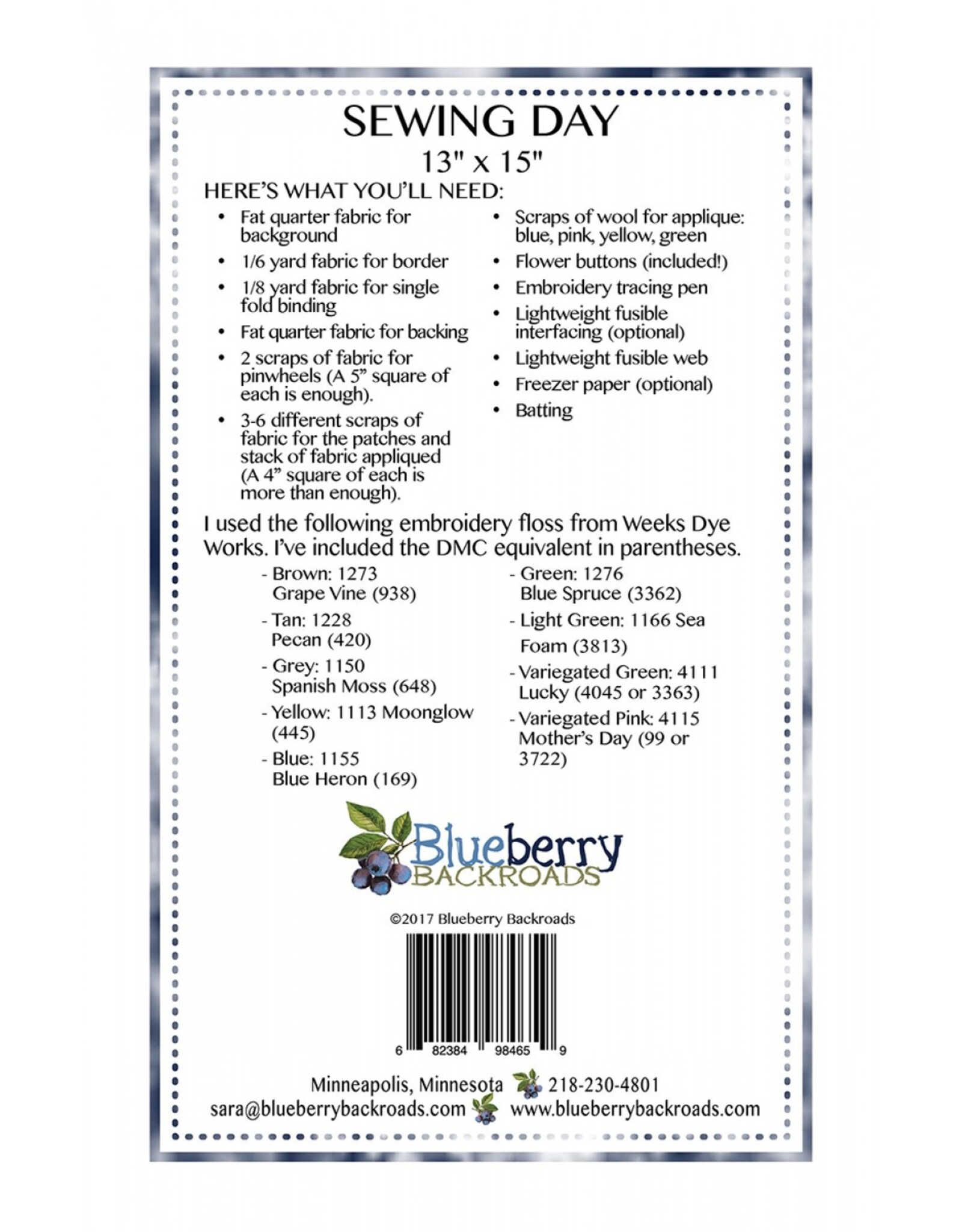 Blueberry Backroads Sewing Day - borduurpatroon