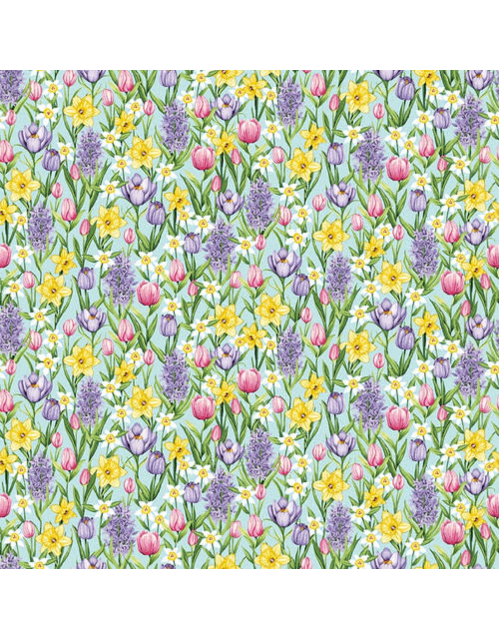 Henry Glass Kitten Studio - Hoppy Hunting - Small Floral Pastel Blue - 1058-11