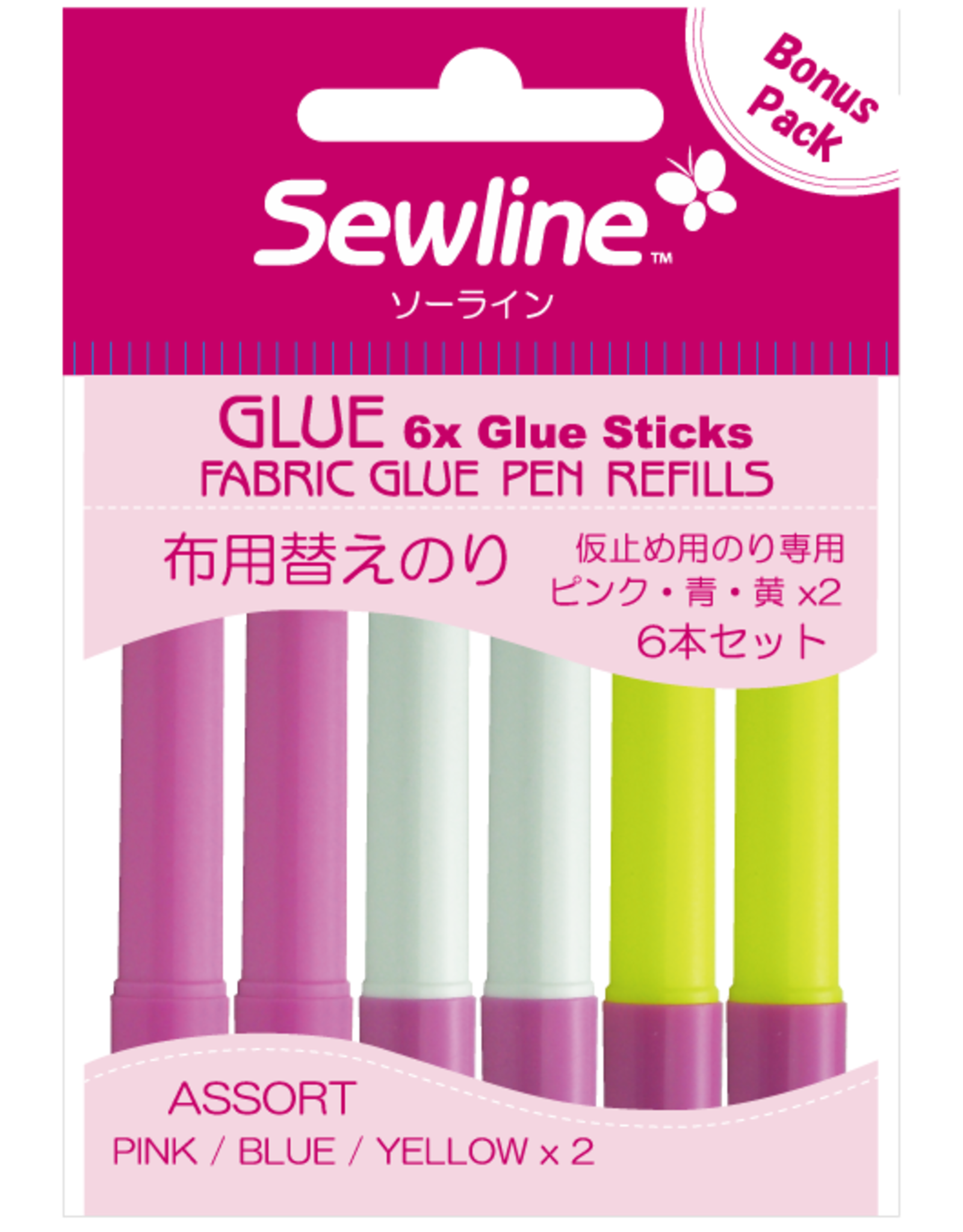 Sewline Sewline Fabric Glue Navulling - Blauw/Roze/Geel - Bonuspack - FAB50062