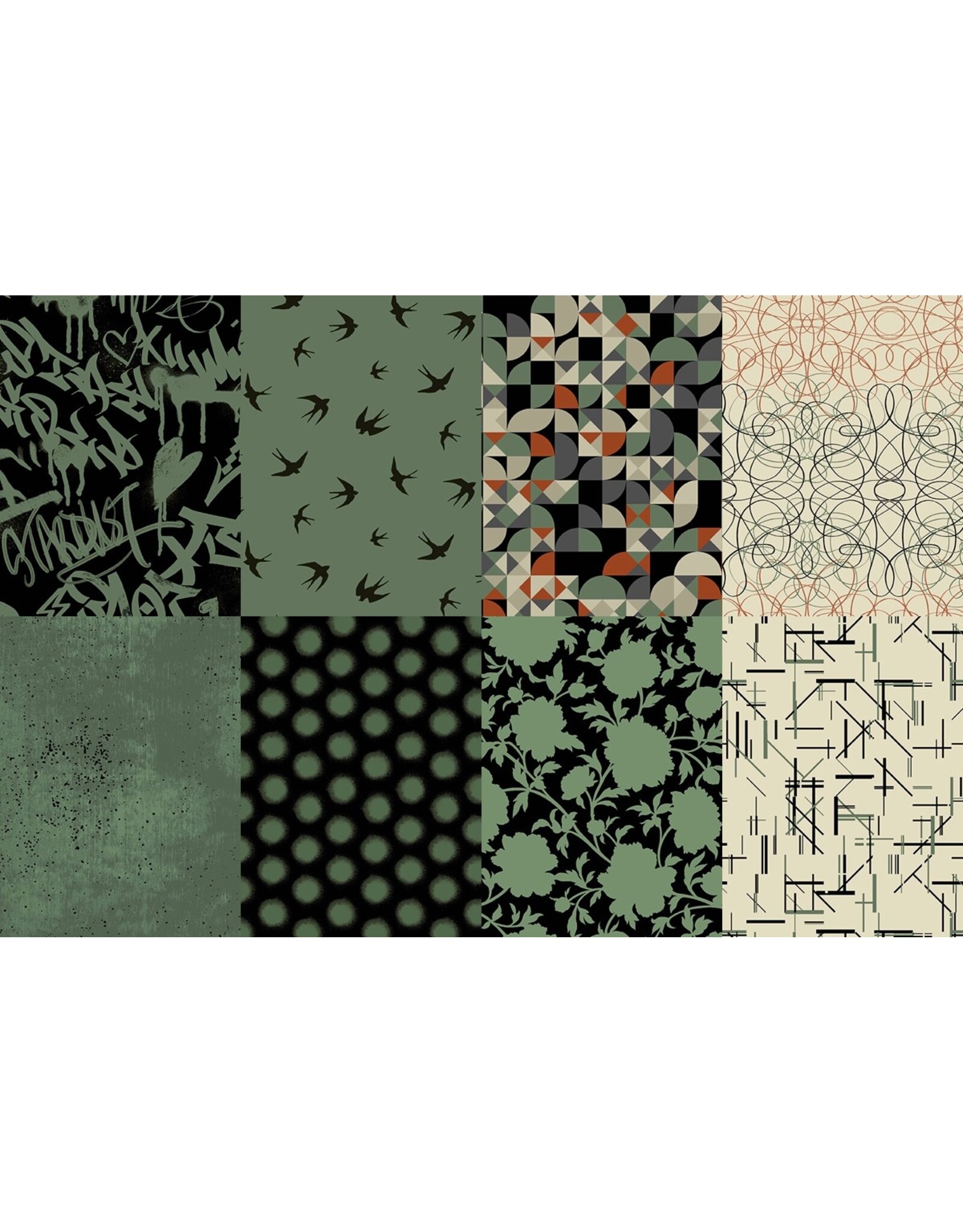 Andover Libs Elliott - Verdigris - Fat Quarter Pakket - Groen