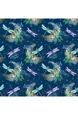 Blank Quilting Elsie Ess - Gypsy Flutter - Floral Dragonfly Moon Navy - 3047-77