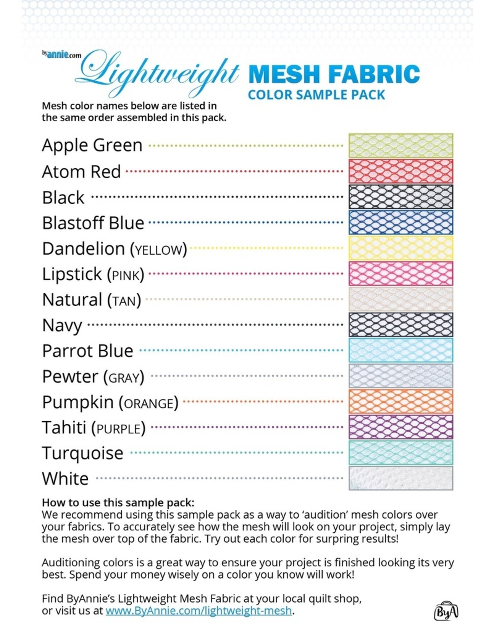 ByAnnie ByAnnie - Mesh - Color Sample Pack - try before you buy!