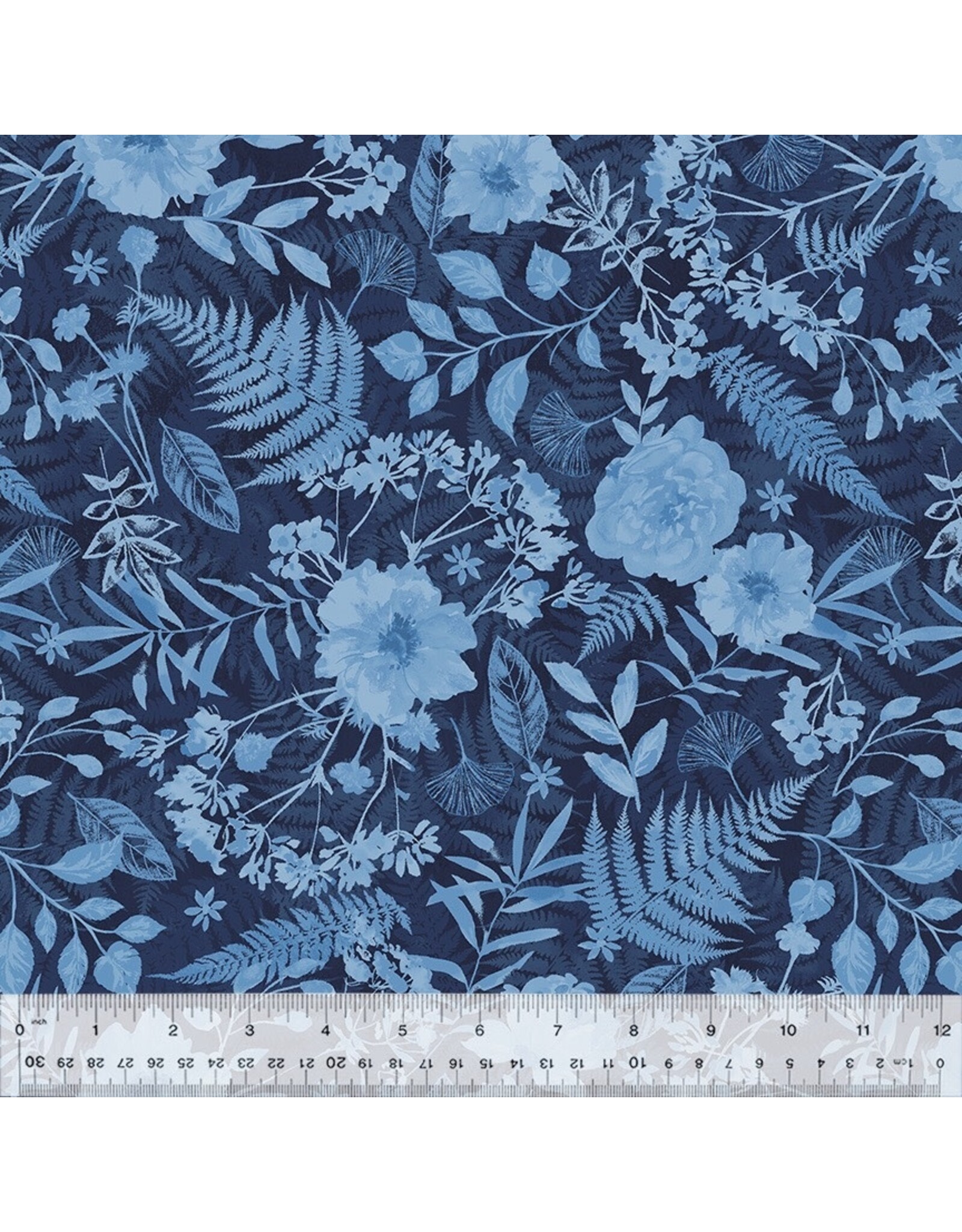 Windham Botanical Blues - Flower Press Navy coupon (± 26 x 110 cm)