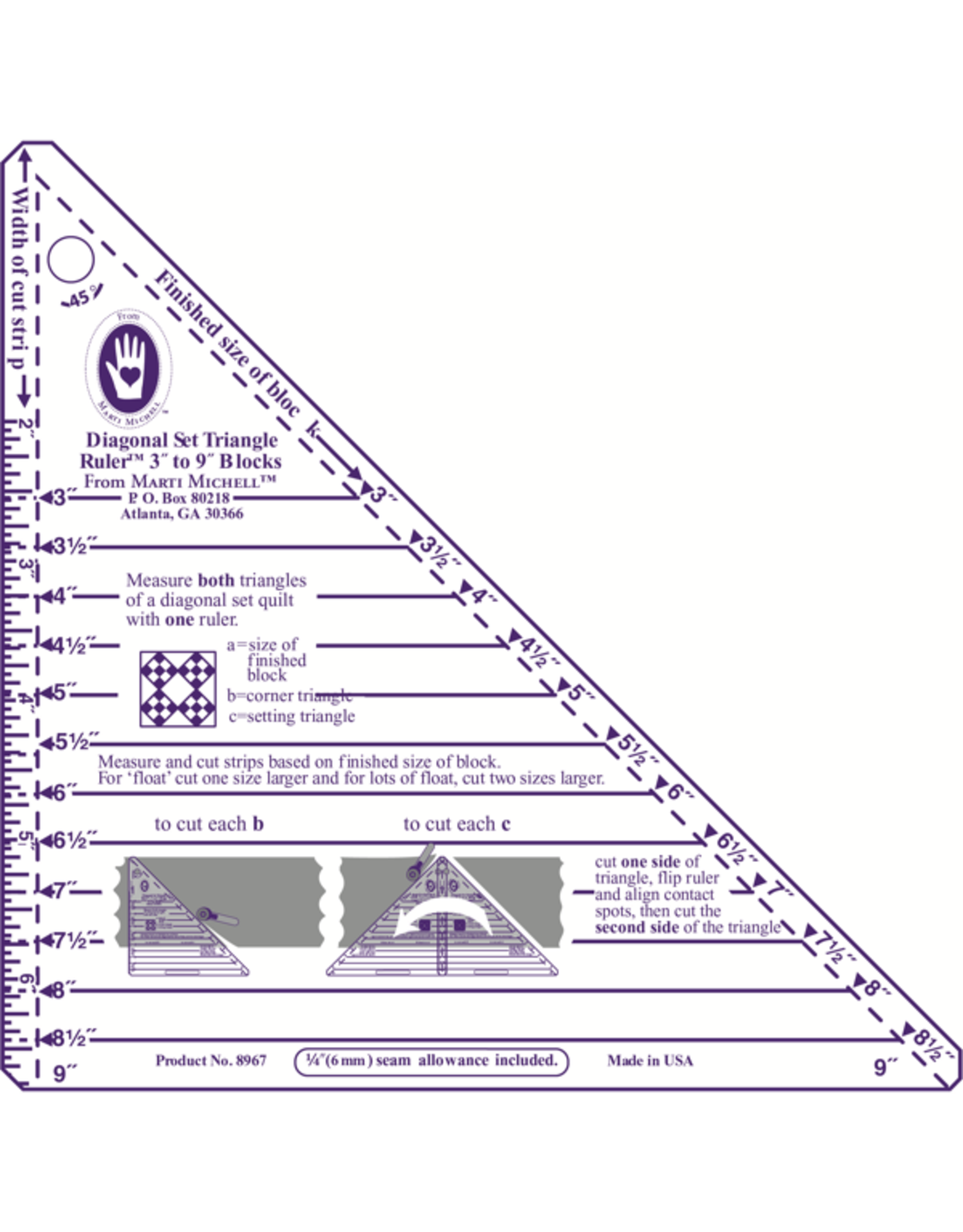 Marti Michell Marti Michell - Diagonal Set Triangle Ruler - Cut-n-Flip - Small