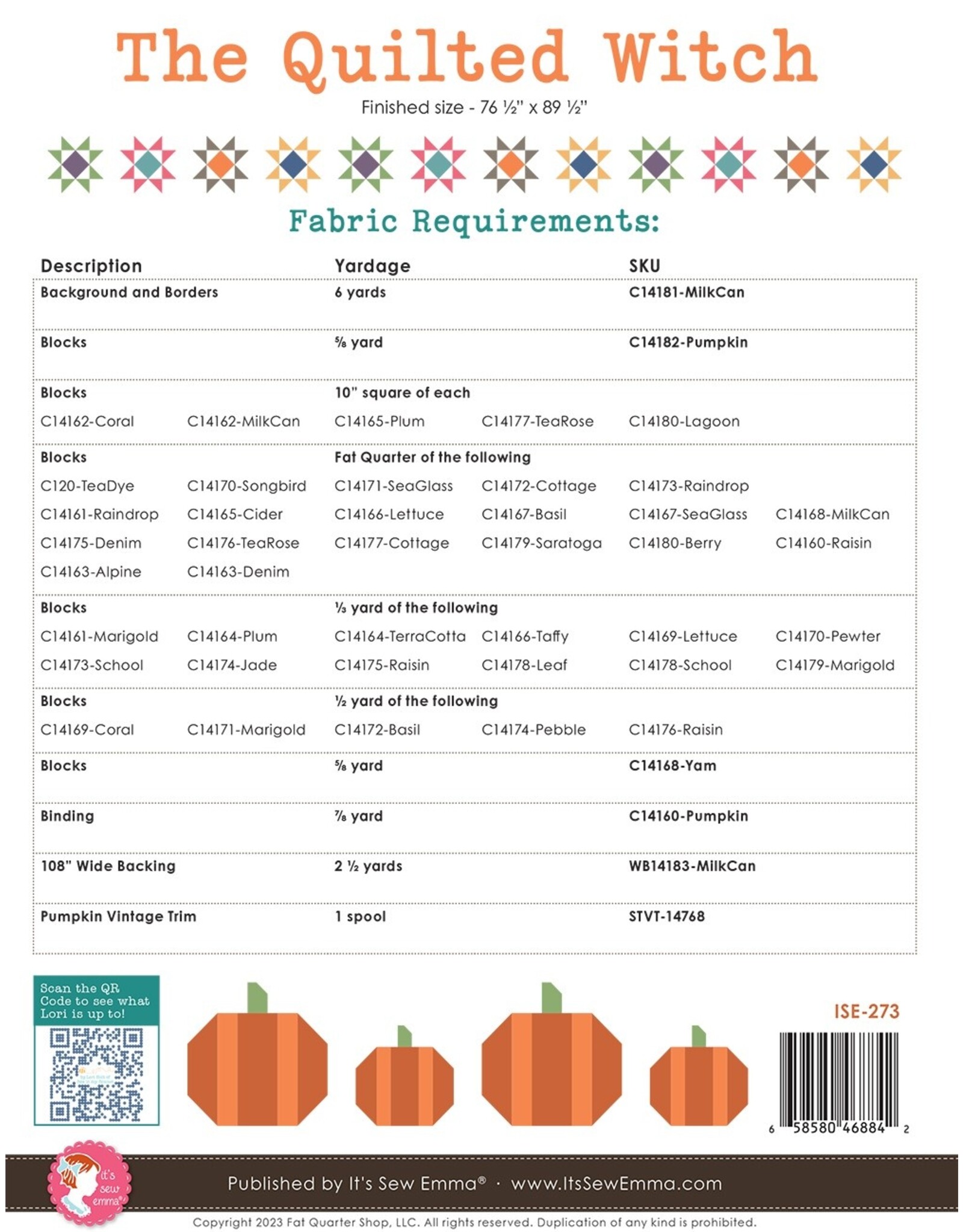 It's Sew Emma Lori Holt - The Quilted Witch - pattern for quilt - ISE-273