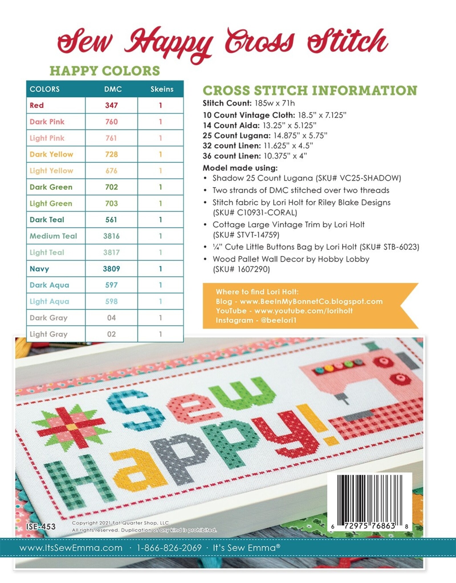 It's Sew Emma Lori Holt - Sew Happy - Cross Stitch - embroidery pattern - ISE-453