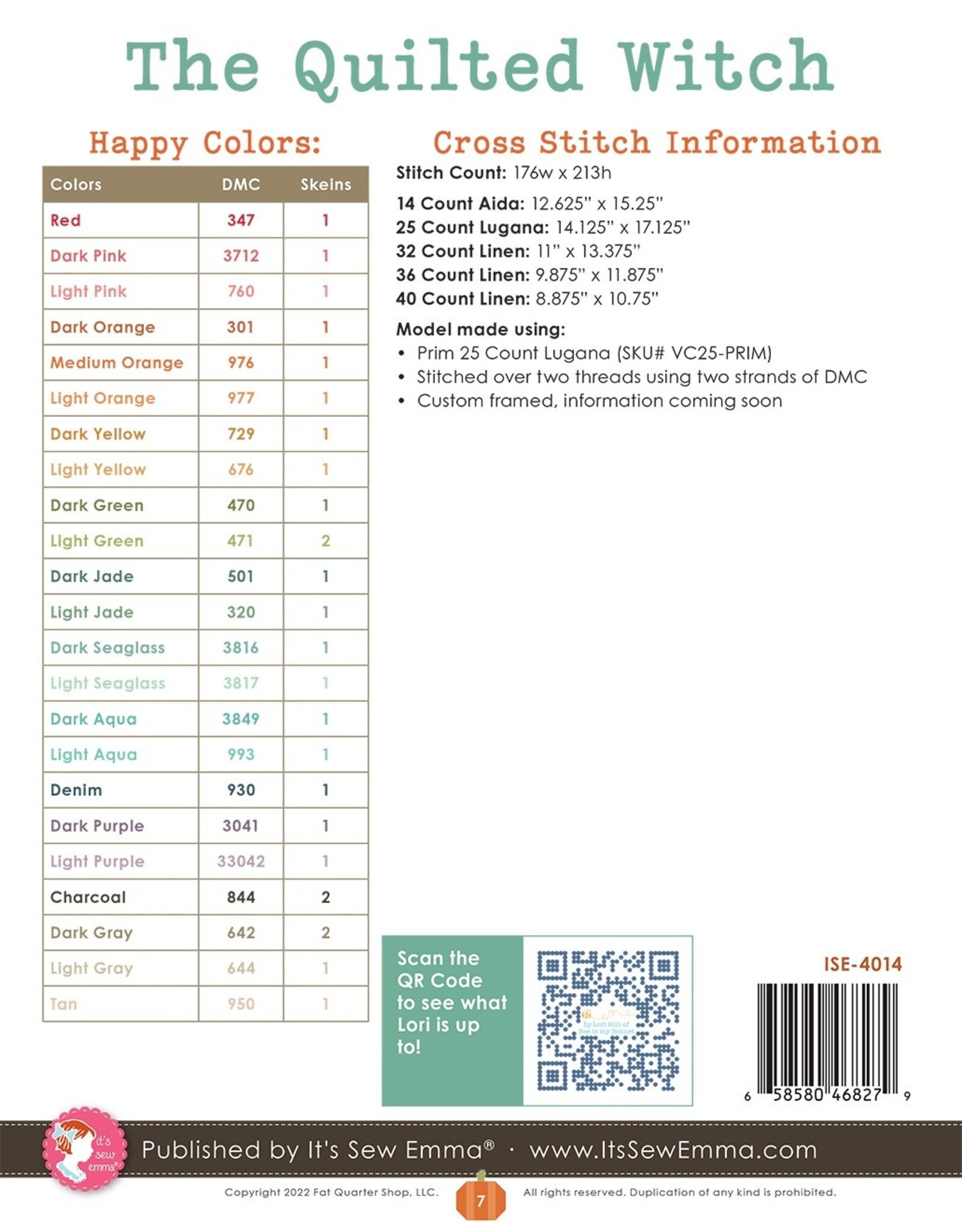 It's Sew Emma Lori Holt - The Quilted Witch - Kruissteek borduurpatroon - ISE-4014