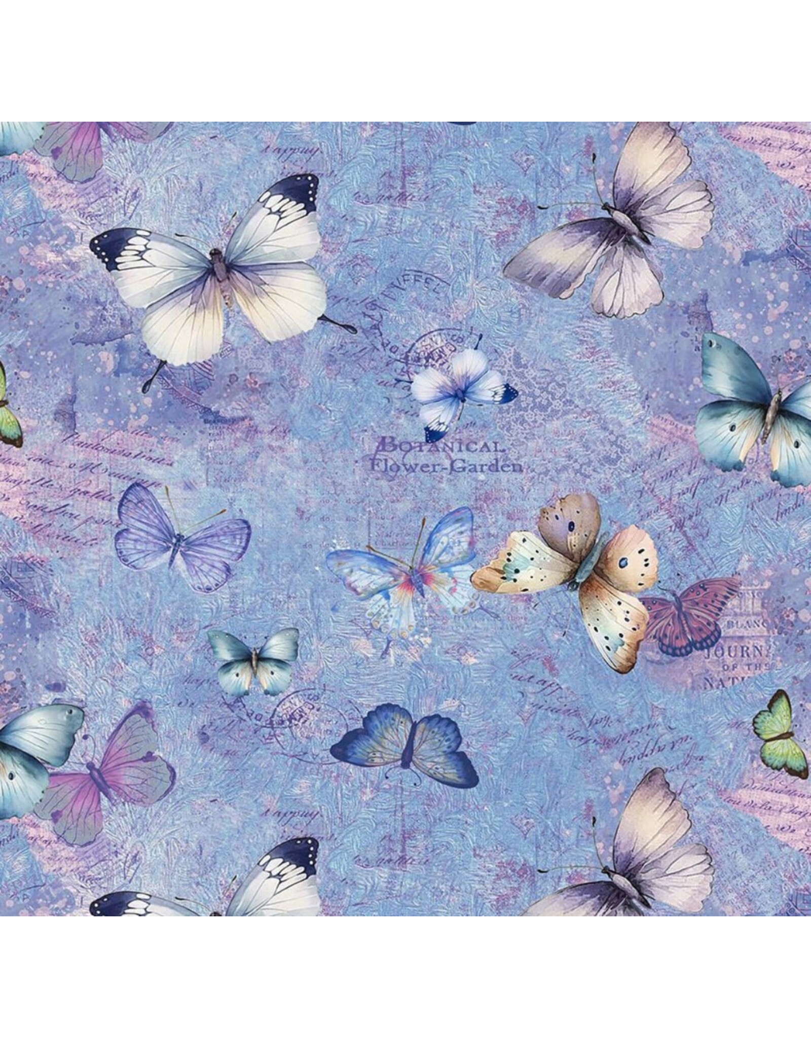 Timeless Treasures Butterfly Dreams - Pretty Butterflies & Text Blue