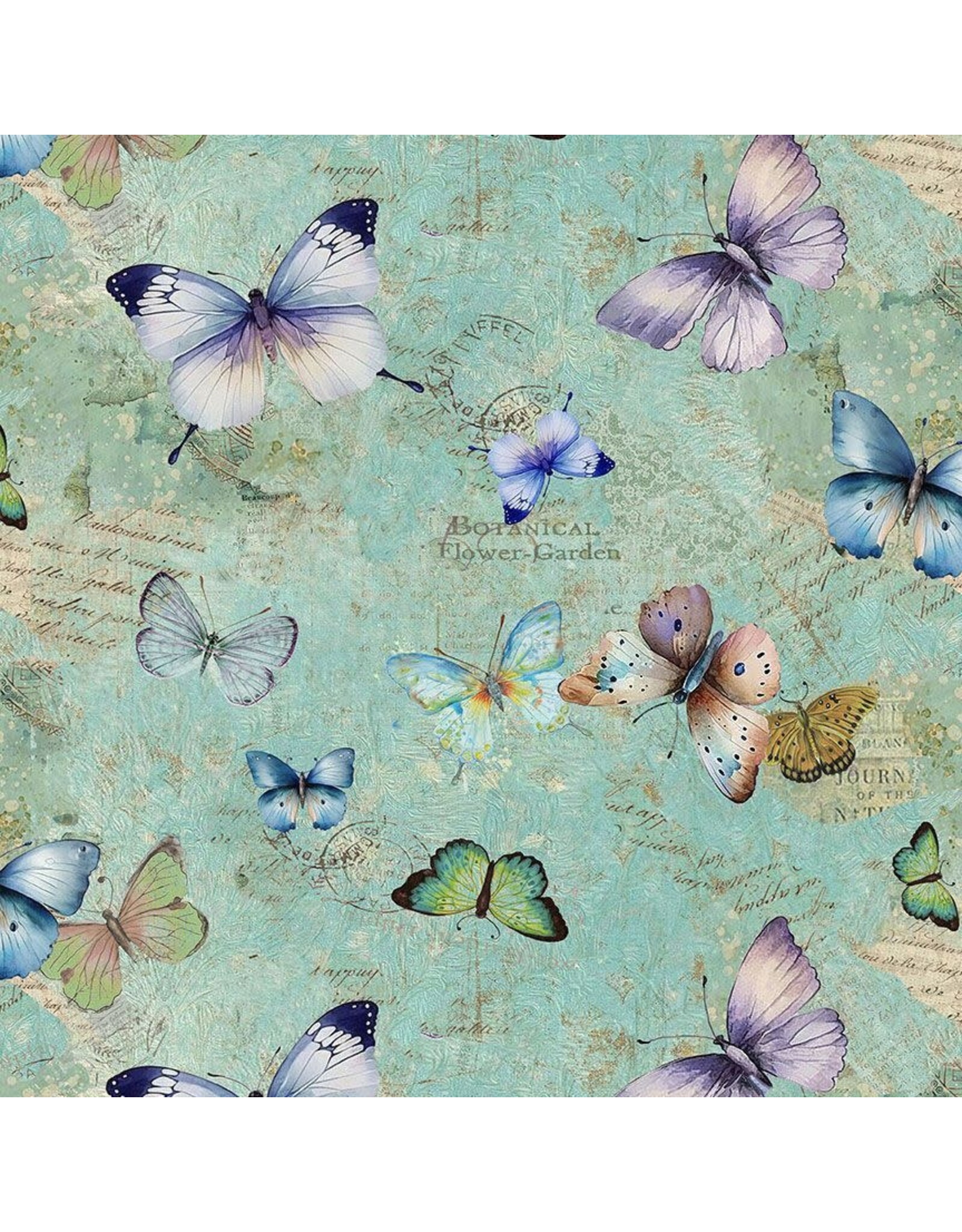 Timeless Treasures Butterfly Dreams - Pretty Butterflies & Text Green