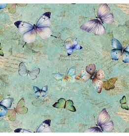Timeless Treasures Butterfly Dreams - Pretty Butterflies & Text Green