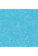 Benartex Contempo Studio Sugaridoo Quilt Studio - Happy Notes - Happy Quilting Light Blue - 16435-55