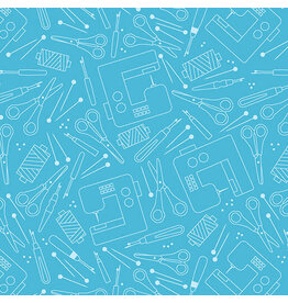 Benartex Contempo Studio Happy Notes - Happy Quilting Light Blue